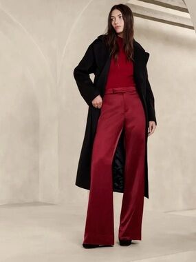 NWT Banana Republic Maite Satin Wide Leg Burgandy Red Pant Sz 14.